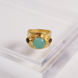 Etruscan Dome Ring - Aqua Chalcedony / Labradorite