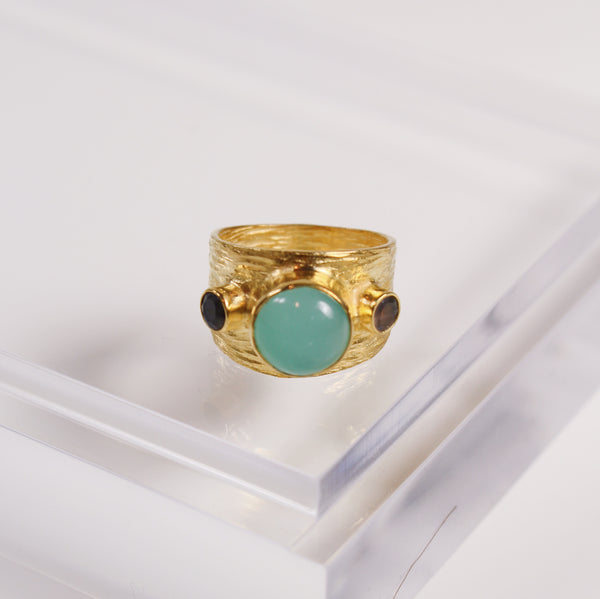 Etruscan Dome Ring - Aqua Chalcedony / Labradorite