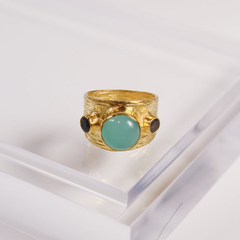 Etruscan Dome Ring - Aqua Chalcedony / Labradorite