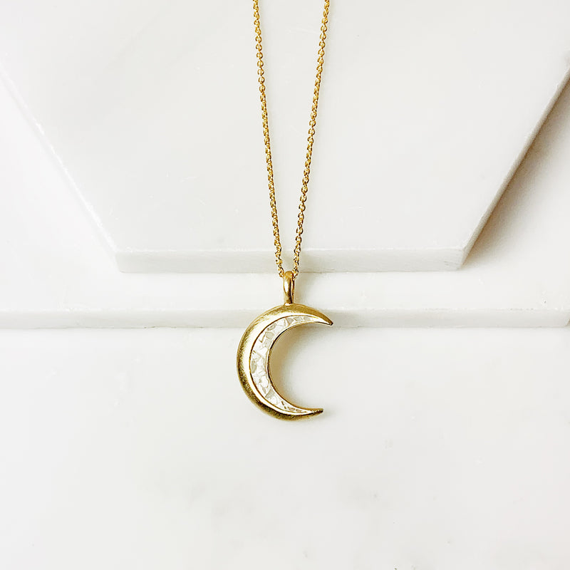 Crescent Pendant Necklace - White Deco Diamond