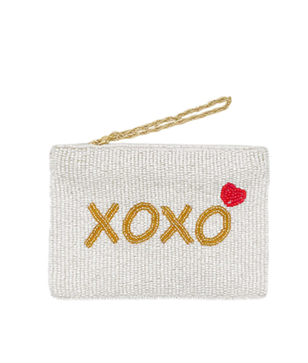 Beaded XOXO Coin Pouch with Chain