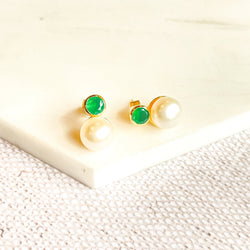 Rory Stud Earrings - Green Onyx